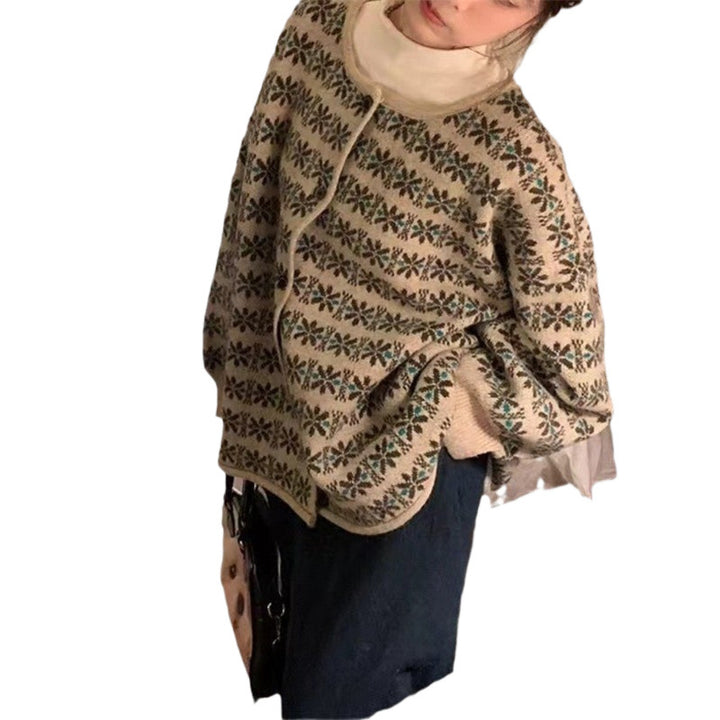 Damen Strickpullover mit floralen Jacquardmustern und bequemen Schnitt Drune