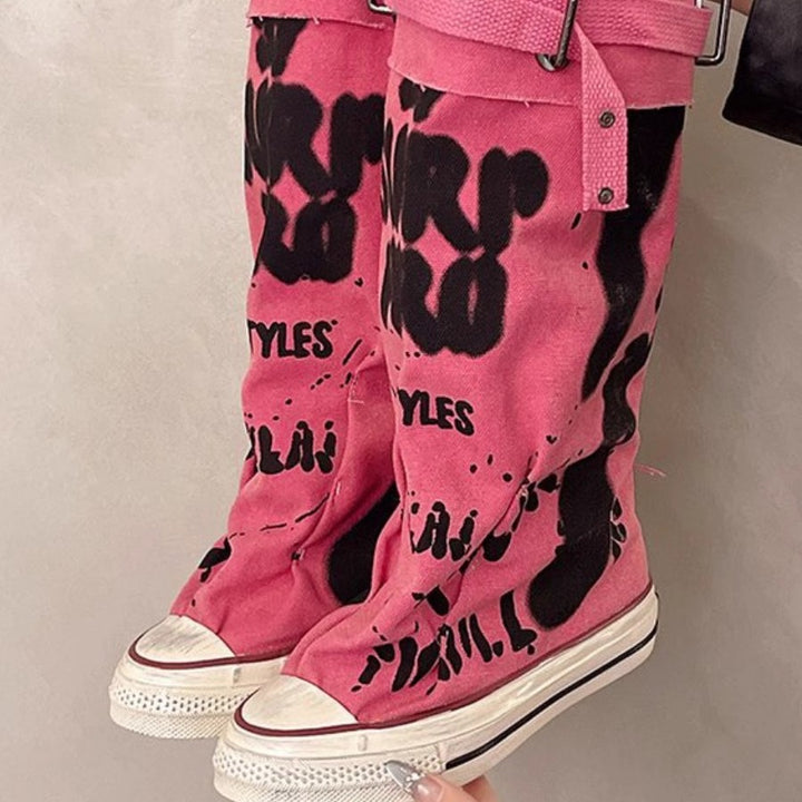 Damen Lässige Canvas-Plateau-Sneaker mit geschlitztem Schaft und Schnallenriemen Drune