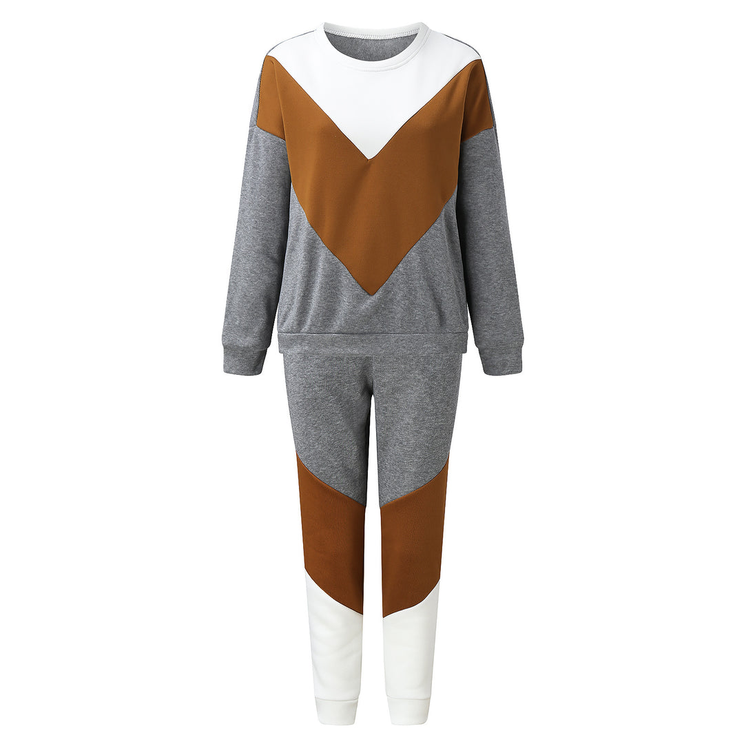 Damen zweiteiliges Relax-Sweatset mit V-Block-Design, innen angerautem Fleece und tapered Jogginghose Drune