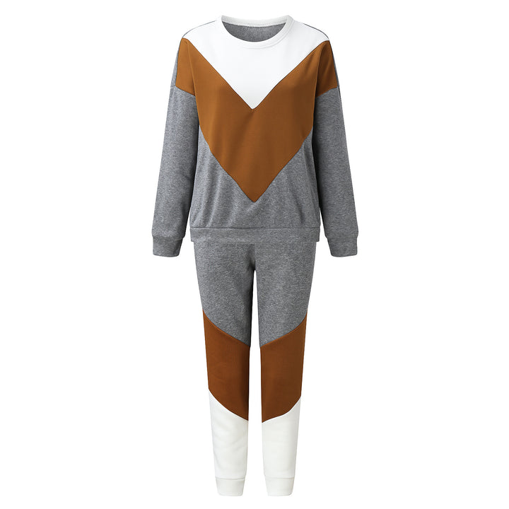 Damen zweiteiliges Relax-Sweatset mit V-Block-Design, innen angerautem Fleece und tapered Jogginghose Drune