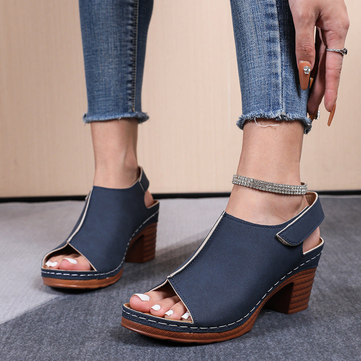 Damen Clogs mit elegantem offenes Design und komfortablem Blockabsatz Drune