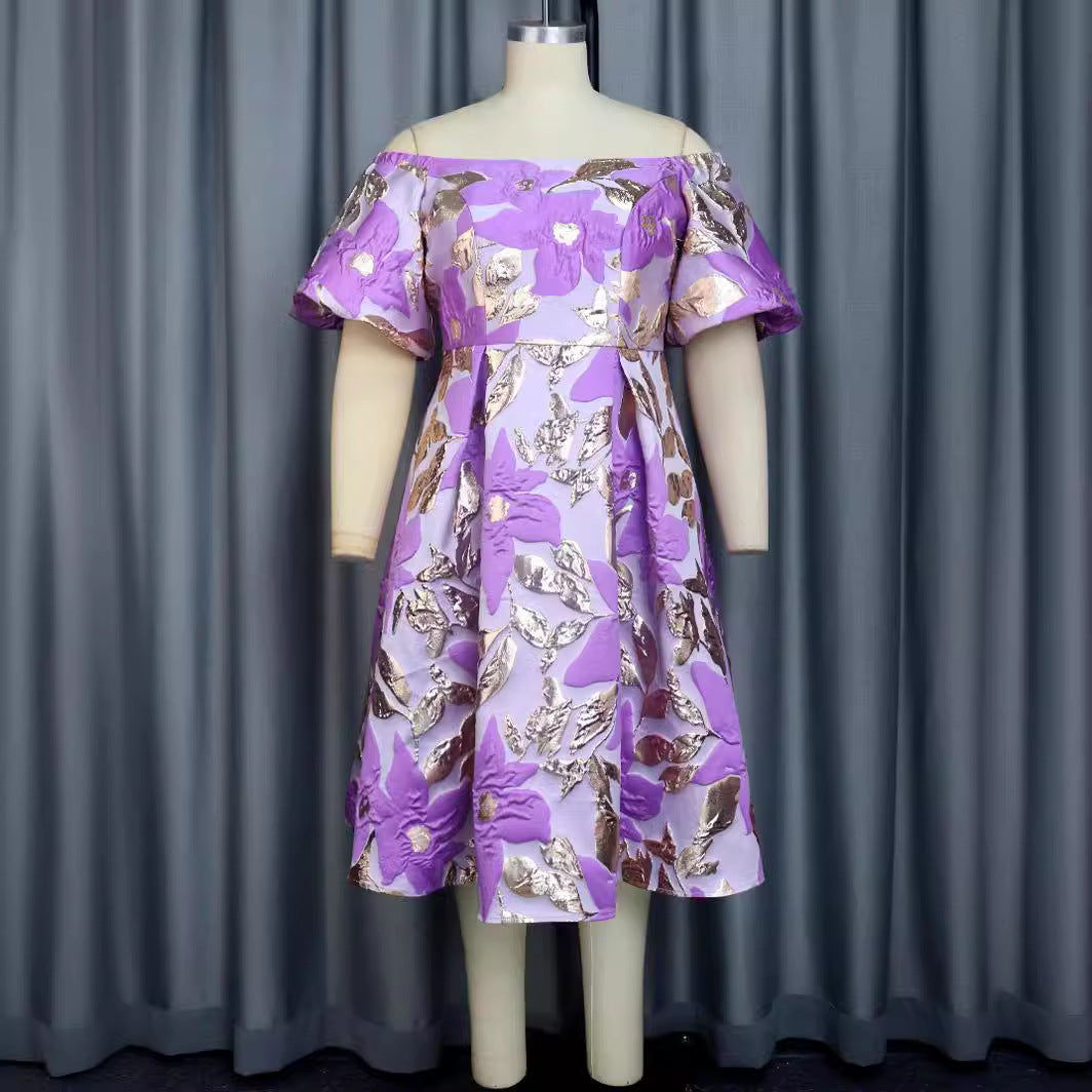 Damen Off-Shoulder Kleid mit floralen Präge-Details Drune