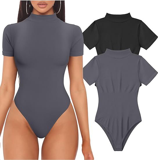 Damen Kurzarm Bodysuit mit hohem Kragen Drune