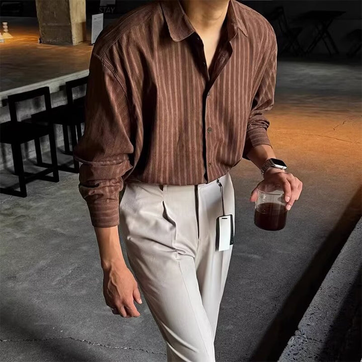 Herren Elegantes Langarmhemd mit feinen Streifen Drune