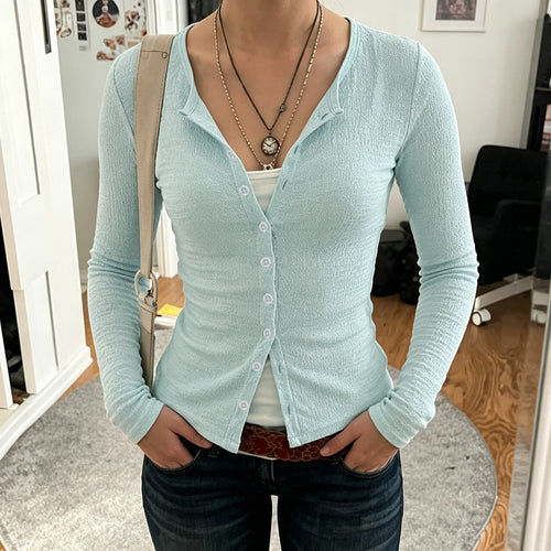 Damen Strukturierter Longsleeve-Cardigan mit taillierter Passform und V‑Ausschnitt Drune