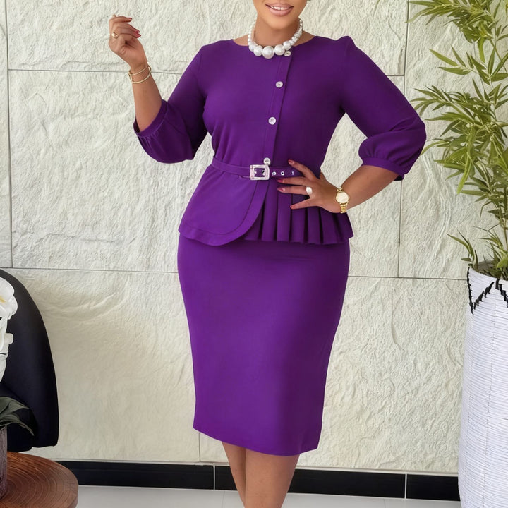 Damen Etuikleid mit elegantem Peplum-Saum und tailliertem Gürtel Drune