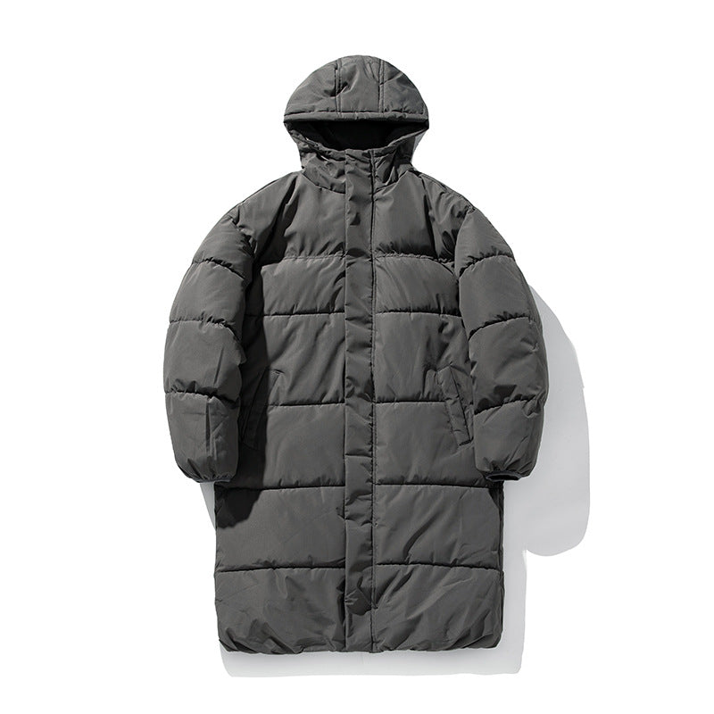 Unisex Ultralanger Thermosteppmantel mit Boxsteppung, gefütterter Kapuze und verstellbarem Kordelzugsaum Drune