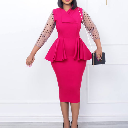Damen Elegantes Business-Kleid mit Puffärmeln Drune