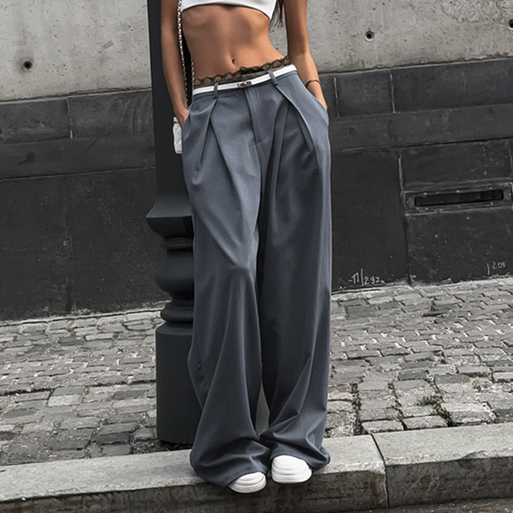Damen elegante Weite Hosen mit hohe Taille und dekorativem Spitzenbund Drune