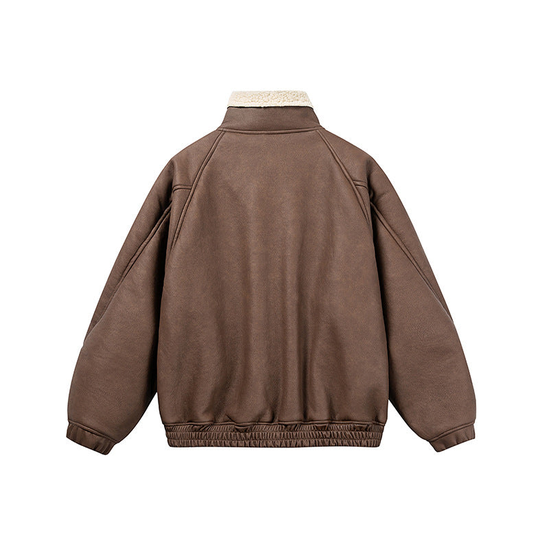 Herren Kurz geschnittener Velours‑Blouson mit Sherpa‑Kragen und Utility‑Pattentaschen Drune