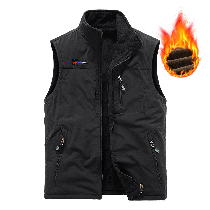 Herren nan wattierte Thermo-Outdoorweste mit weichem Fleece-Futter, hoher Stehkragen und mehreren Reißverschlusstaschen Drune