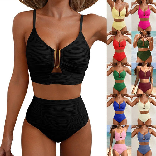 Damen Hochgeschnittener Bikini mit Raffungen Drune