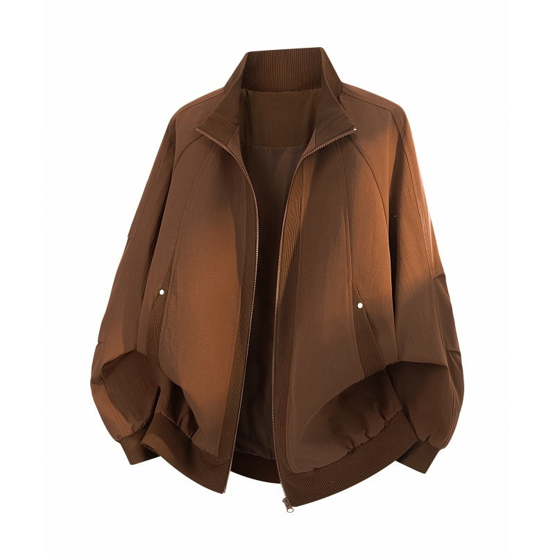 Damen Oversize Harrington-Bomberjacke mit Ballonärmeln, verdecktem Reißverschluss & gerippten Abschlüssen Drune