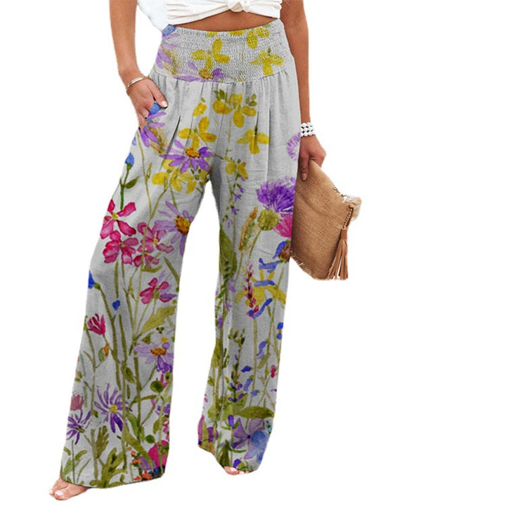 Damen Weite Sommerhose mit floralem Design und elastischem Bund Drune