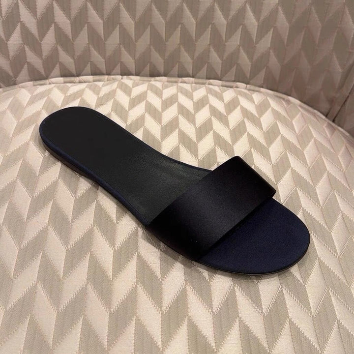 Damen elegante Slides mit breitem Satin-Riemen und komfortablem Fußbett Drune