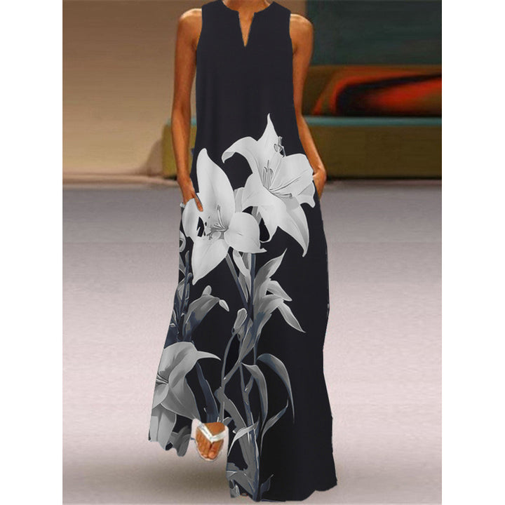 Damen Maxikleid mit elegantem floralem Design und seitlichen Taschen Drune