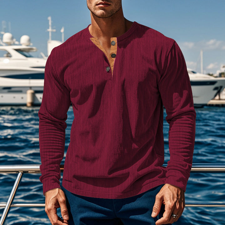 Herren Langarm-Henley-Shirt mit strukturiertem Design und modischen Knöpfen Drune
