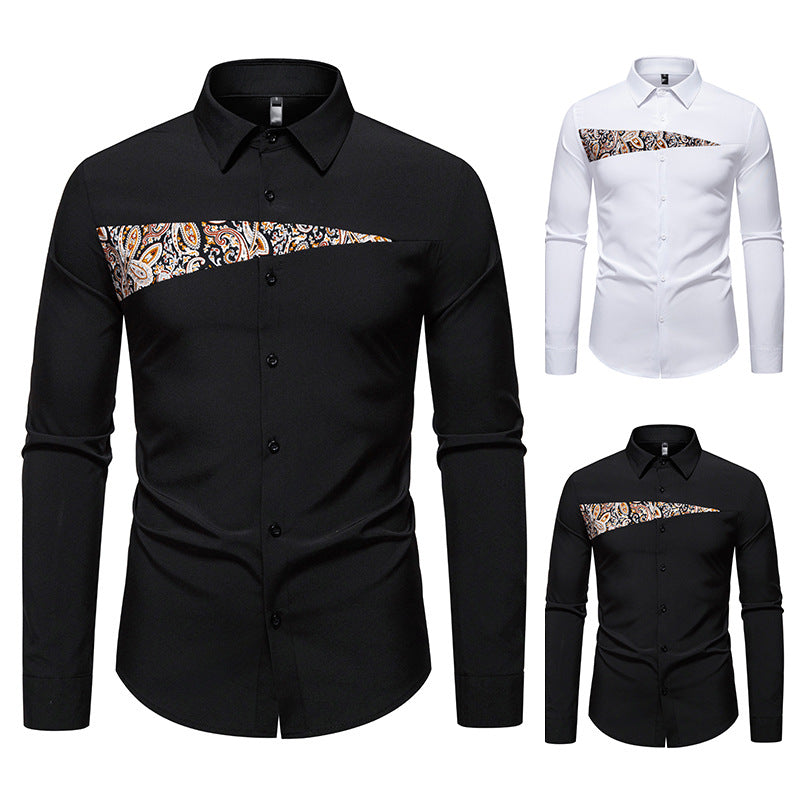 Herren Slim-Fit Business-Hemd mit Paisley-Brustpasse und Kentkragen Drune
