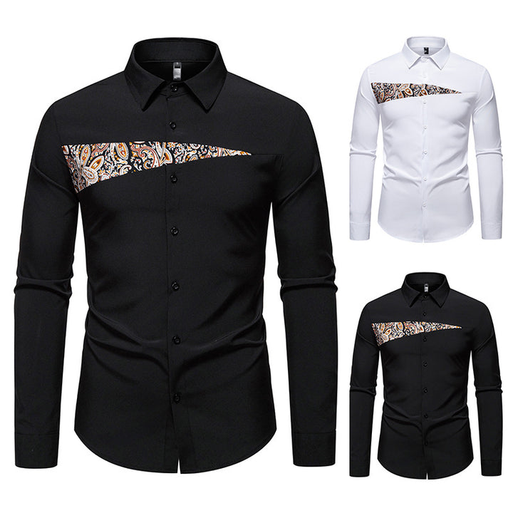 Herren Slim-Fit Business-Hemd mit Paisley-Brustpasse und Kentkragen Drune