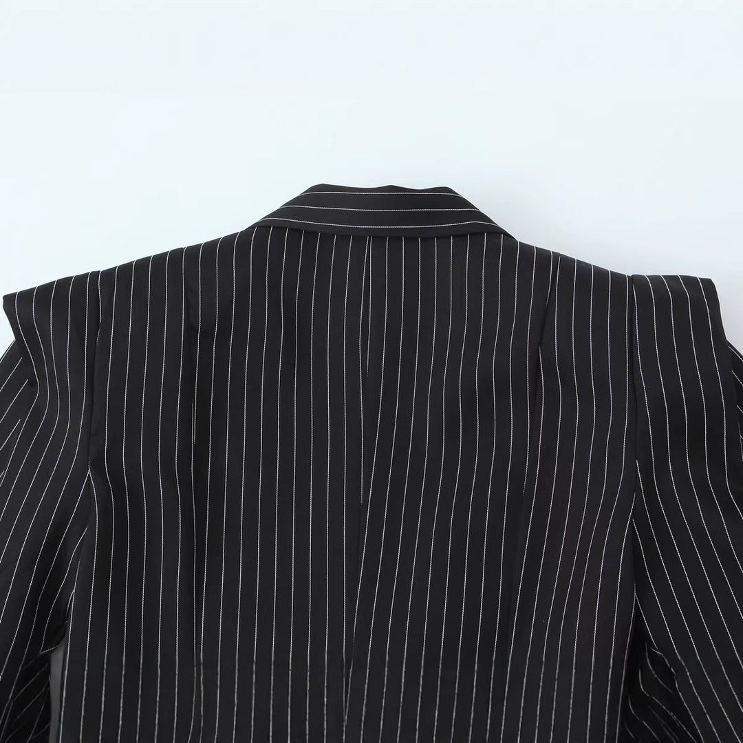 Damen Doppelreihiger Nadelstreifen-Blazer mit strukturierter Schulterpasse Drune