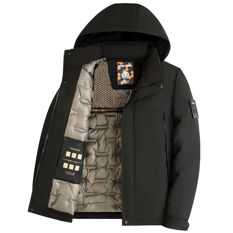 Herren Wattierte Kapuzenjacke mit 3D-Quilt-Innenfutter und wasserabweisender Außenhülle Drune