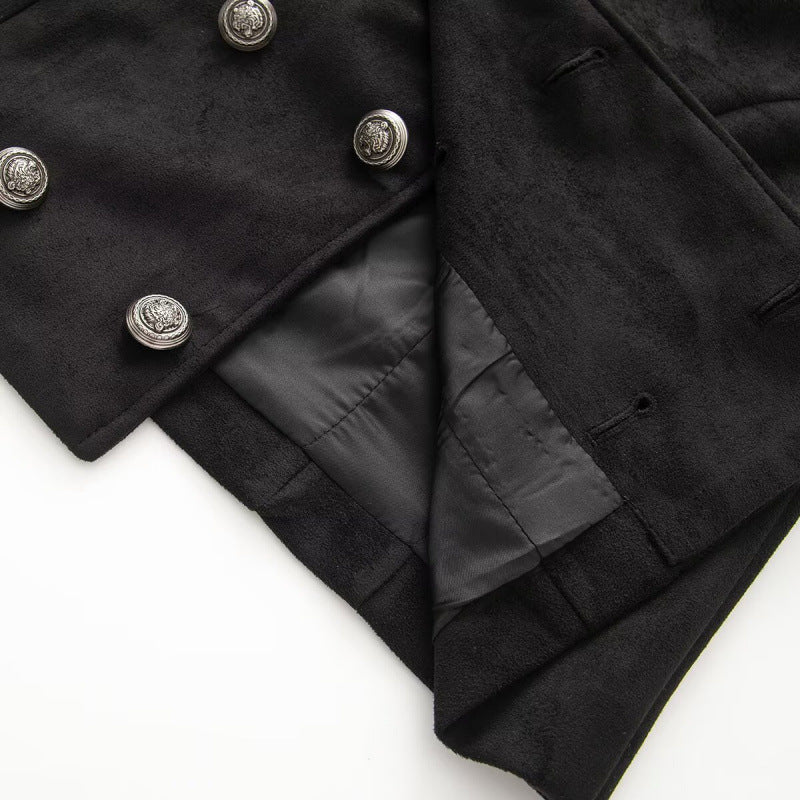 Damen Kurzgeschnittene Taillierte Militärblousonjacke mit hohem Stehkragen, doppelreihigen Metallknöpfen und Schulterriegeln Drune