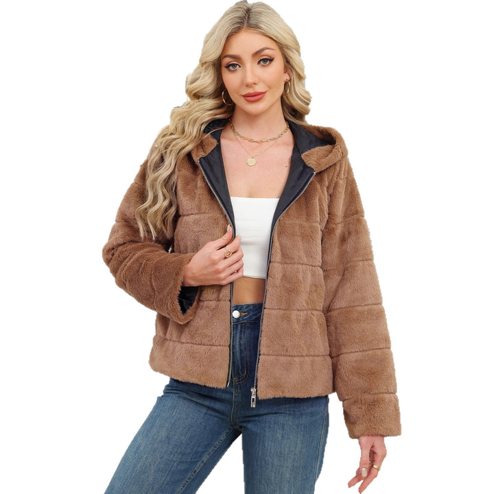 Damen Kuschelige Oversized-Fleecejacke mit Reißverschluss und Kapuze Drune