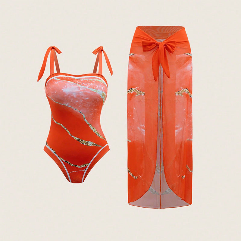 Damen Badeanzug Set mit transparentem Wickelrock Drune