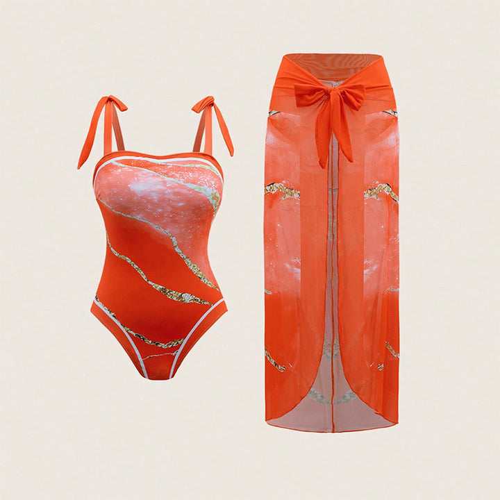 Damen Badeanzug Set mit transparentem Wickelrock Drune