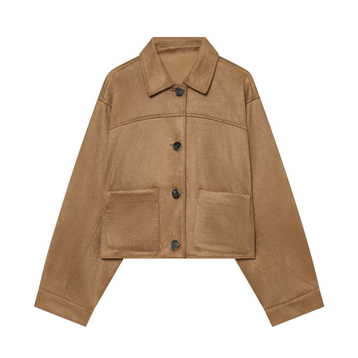 Damen Boxy‑Jacke in Veloursoptik mit aufgesetzten Taschen Drune