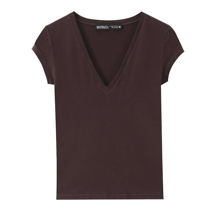 Damen T-Shirt mit modernem V-Ausschnitt und angenehmem Baumwollmix Drune