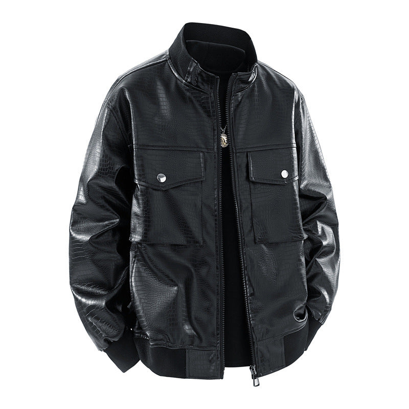 Herren Kunstleder Bomberjacke mit strukturiertem Design und praktischen Taschen Drune
