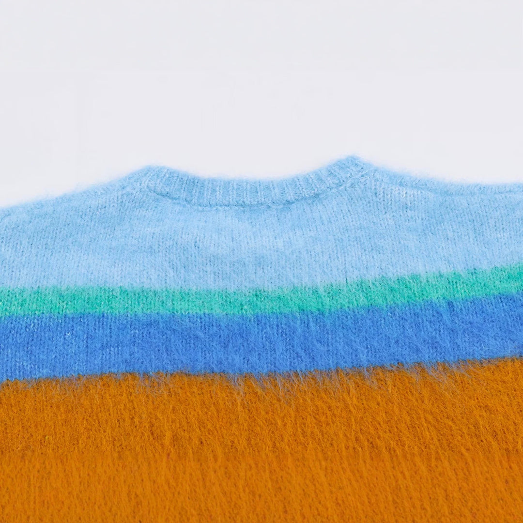 Damen Oversize Mohair‑Look Streifenpullover mit Rundhalsausschnitt Drune