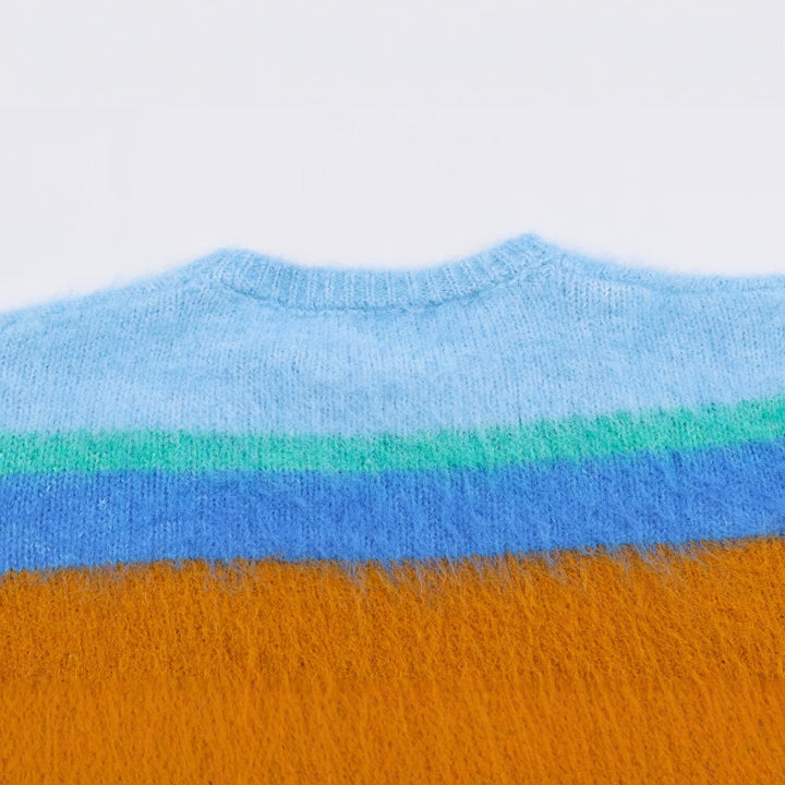 Damen Oversize Mohair‑Look Streifenpullover mit Rundhalsausschnitt Drune
