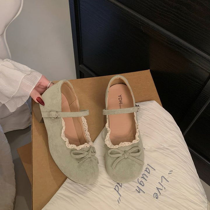 Damen elegante Mary Jane Ballerinas mit dekorativem Spitzenrand und Schleifenakzent Drune