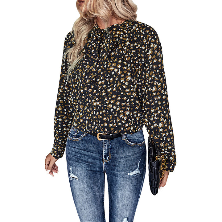 Damen Leichte Viskose-Bluse mit Rundhalsausschnitt, langen Ärmeln und abstraktem Print Drune