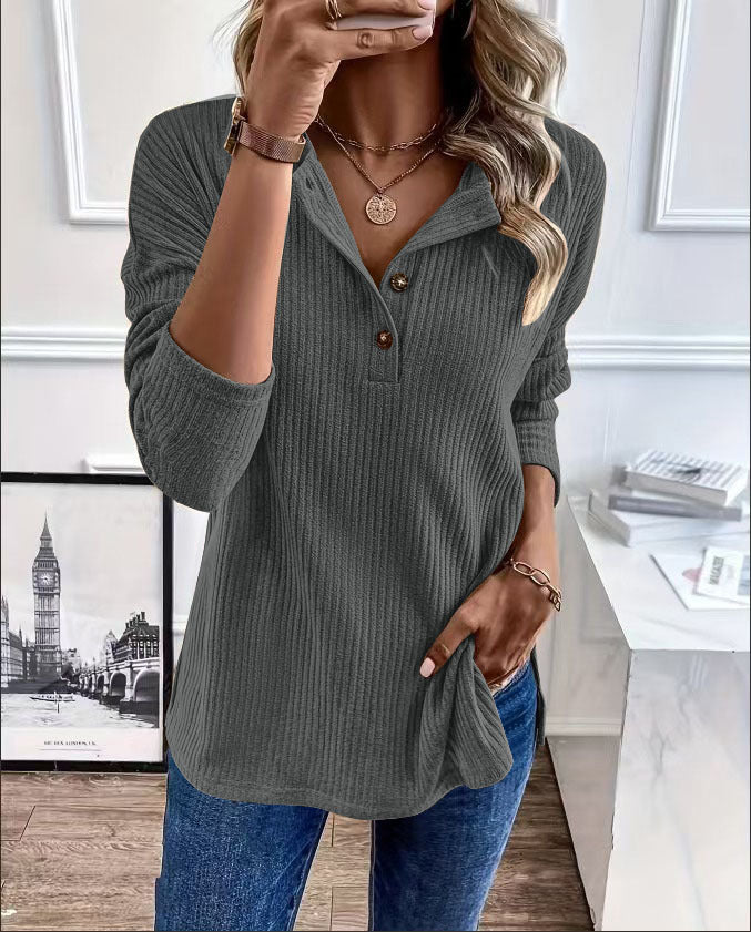 Damen Gerippter Longsleeve-Pullover mit Henley-Kragen und lässiger Tunika-Passform Drune