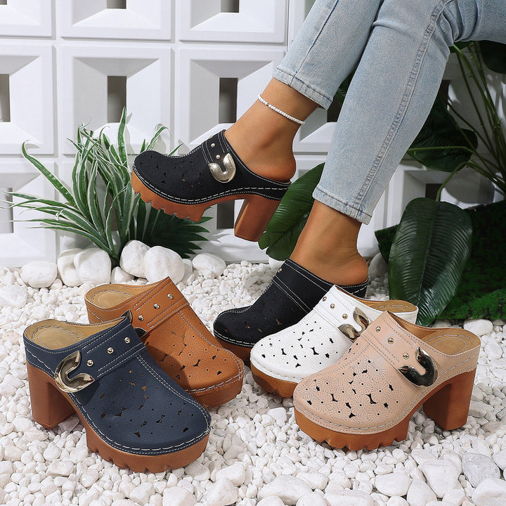Damen modische Clogs mit perforiertem Design und elegantem Blockabsatz Drune