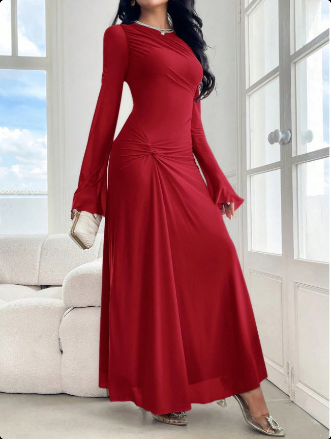 Damen Maxikleid mit geraffter Taillenpartie und Glockenärmeln Drune