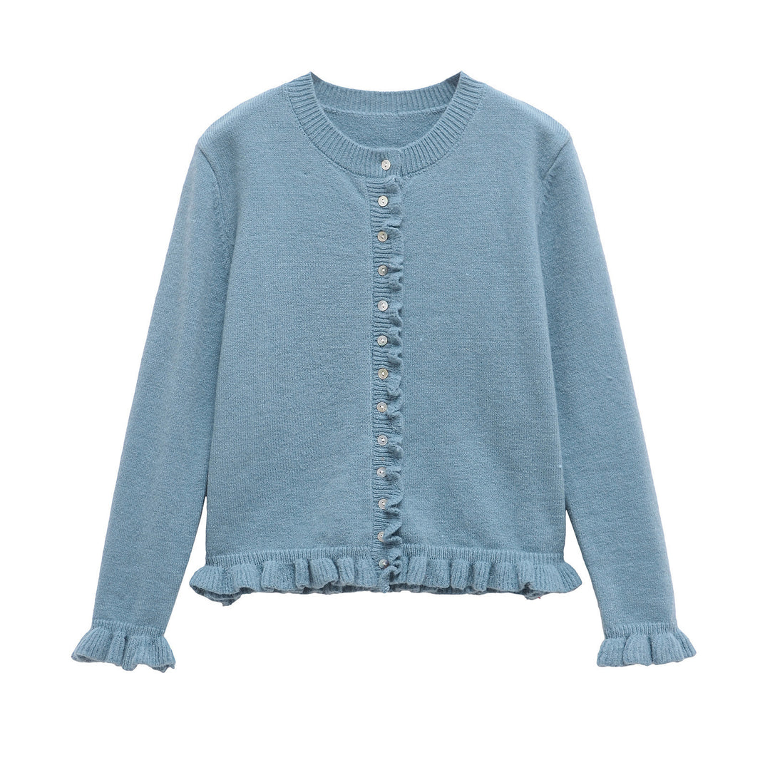 Damen Strickjacke mit Rüschendetails und dekorativen Knöpfen Drune