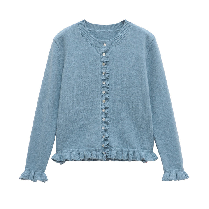 Damen Strickjacke mit Rüschendetails und dekorativen Knöpfen Drune