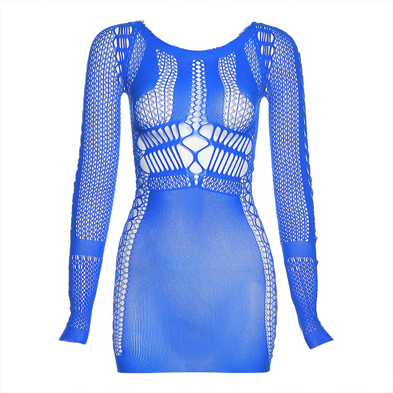 Damen Netzkleid mit langen Ärmeln Drune