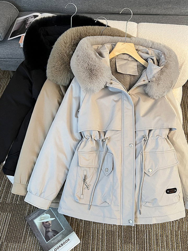 Damen nan wattierter Parka mit abnehmbarer Kunstpelzkapuze, tailliertem Kordelzug und weichem Teddy-Innenfutter Drune