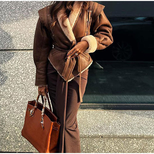 Damen Elegante und stilvolle Jacke mit Kunstfellkragen und taillierter Silhouette Drune