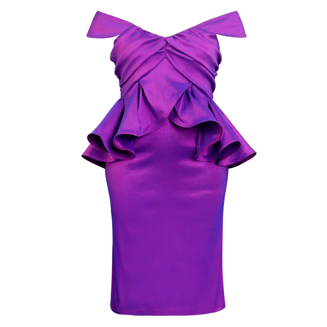 Damen Elegantes Abendkleid mit schulterfreiem Design und voluminösen Rüschen Drune