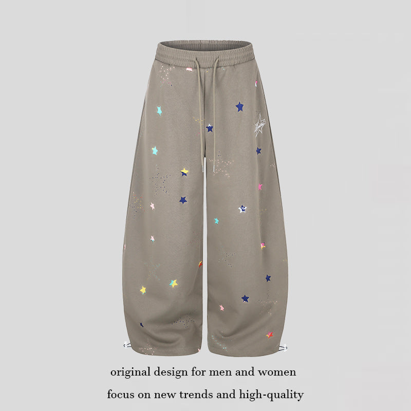 Damen Extraweite Palazzo-Capri-Sweathose mit Sternen-Print, Komfortbund und verstellbarem Saum Drune