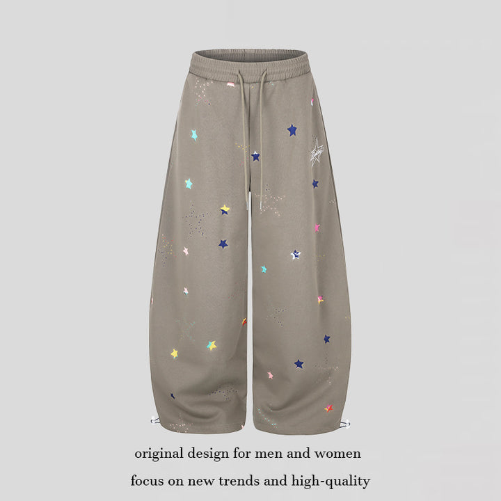 Damen Extraweite Palazzo-Capri-Sweathose mit Sternen-Print, Komfortbund und verstellbarem Saum Drune