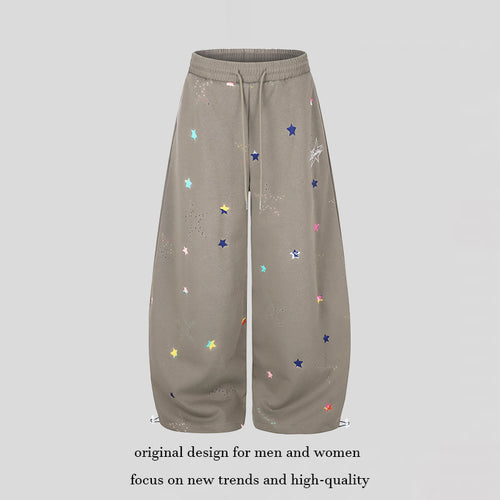 Damen Extraweite Palazzo-Capri-Sweathose mit Sternen-Print, Komfortbund und verstellbarem Saum Drune