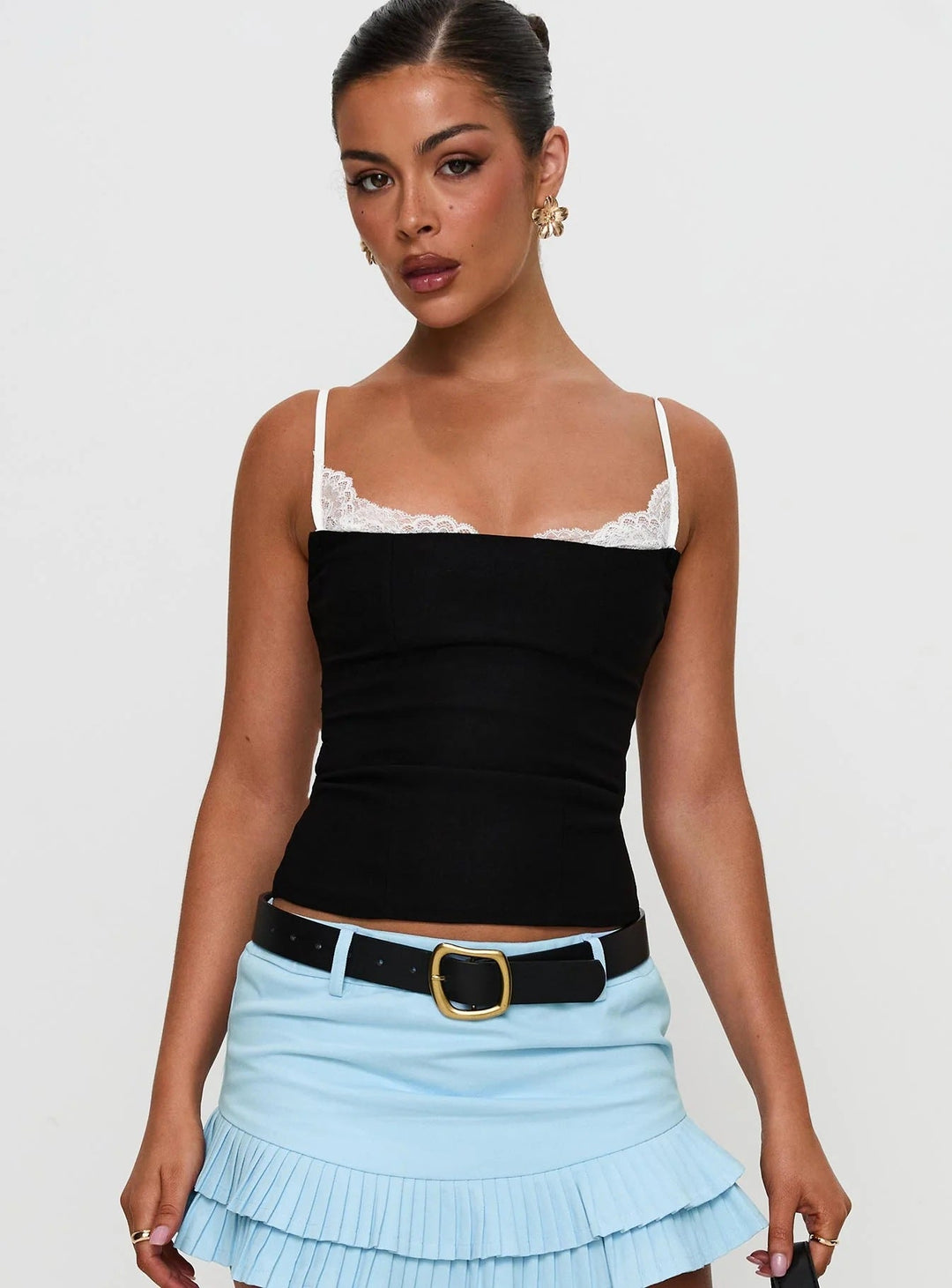 Damen Polka Dots Bustier-Top mit Spitzenakzenten Drune