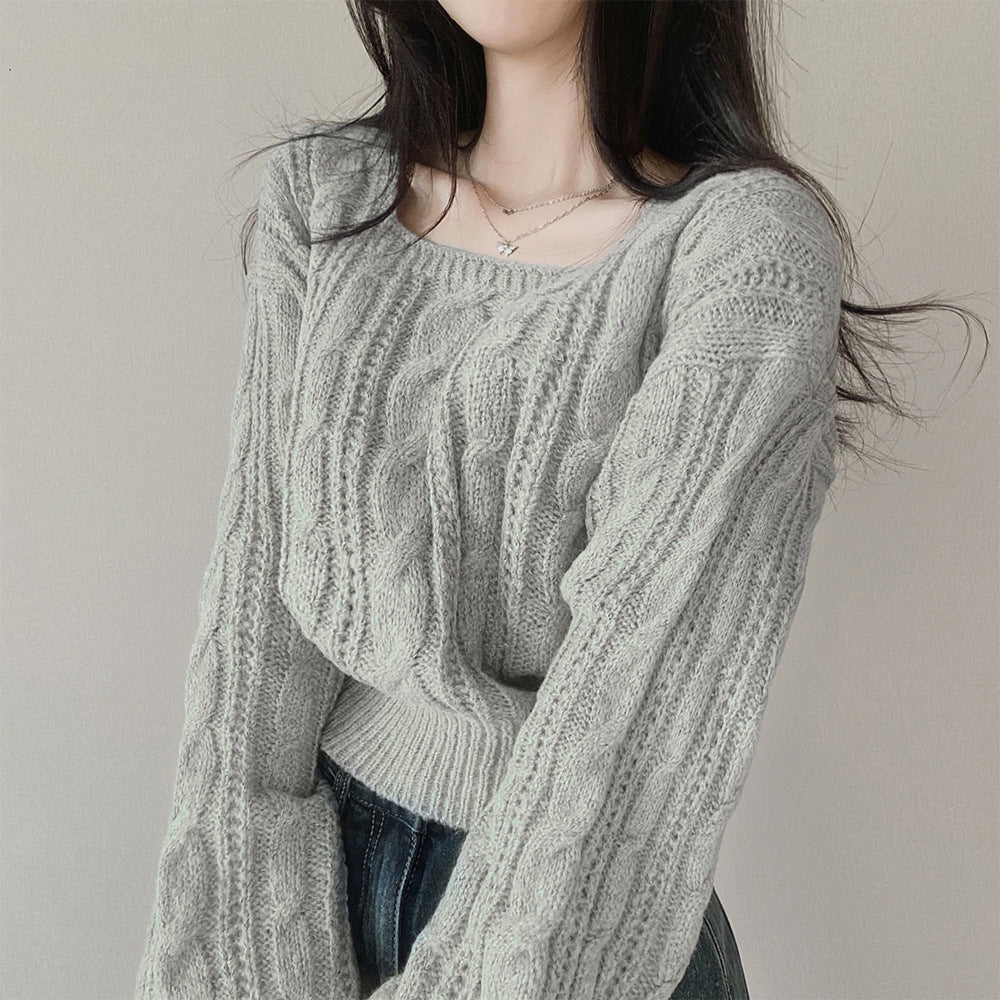 Damen kuscheliger Strickpullover mit Zopfstrickmuster Drune